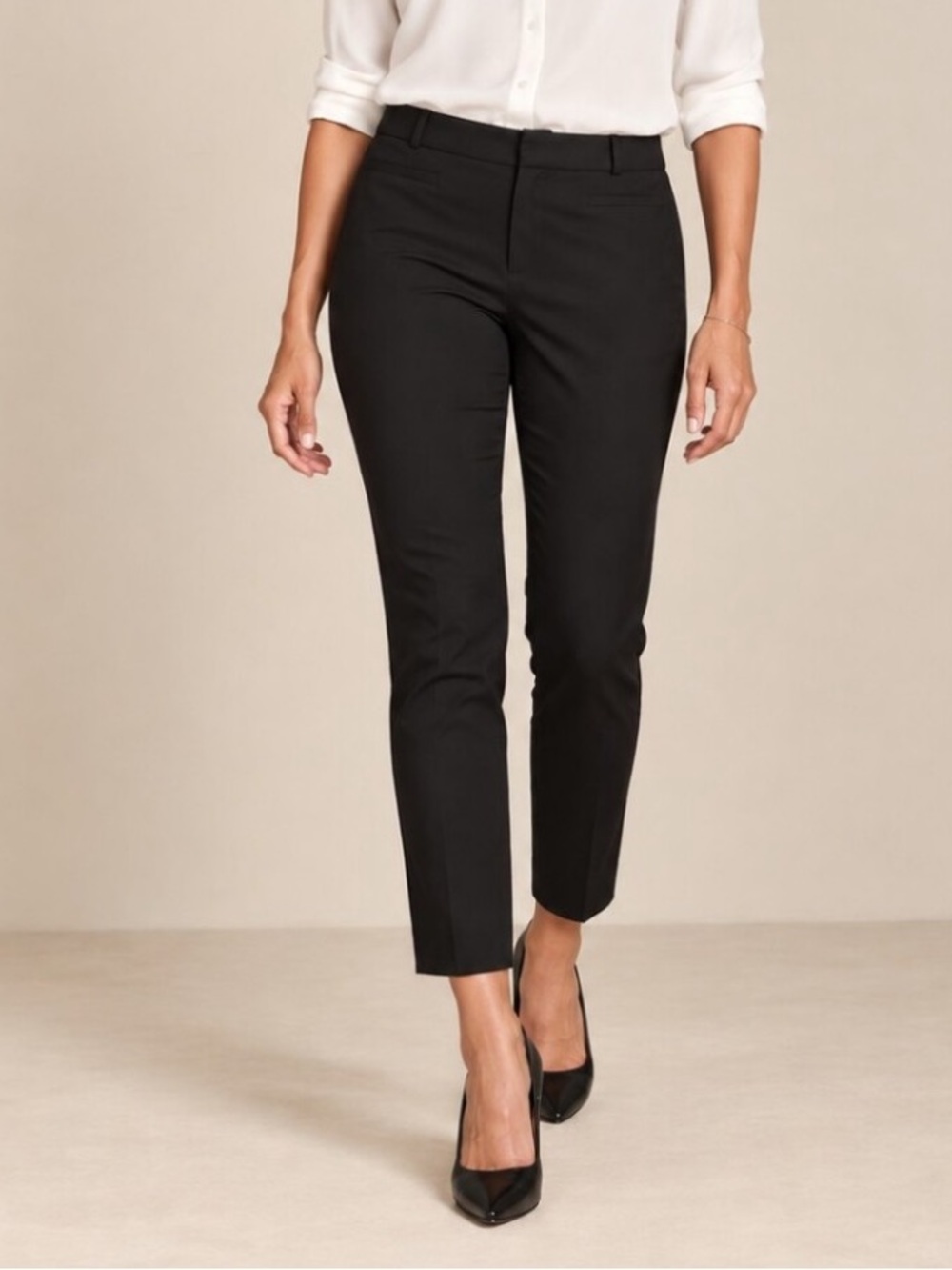 BANANA REPUBLIC RYAN STRETCH TWILL BLACK ANKLE PANT SIZE 4S NWOT
